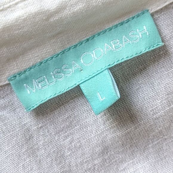 MELISSA ODABASH Paige Linen Cotton Blend Ruffled Balloon Sleeve Wrap Dress Sz L - Picture 11 of 12